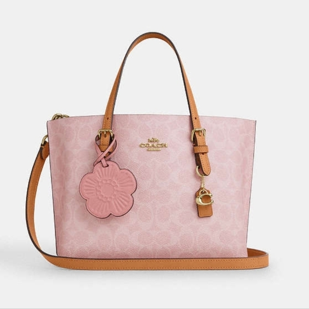 Mollie Tote Bag 25 powder pink in Signature Canvas With Charms NWT